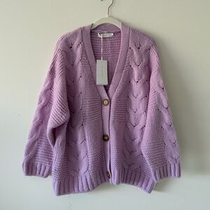 NWT Lavender Wool Cadhmere Cardigan Sweater M $380